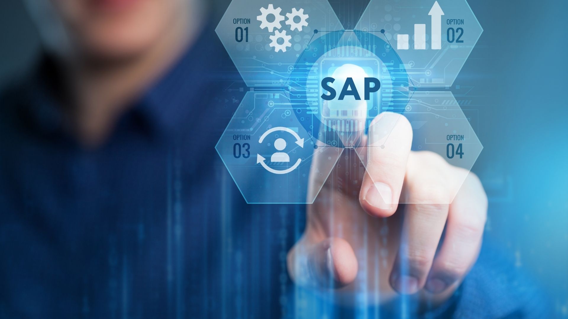 finger pointing touch screen the word SAP